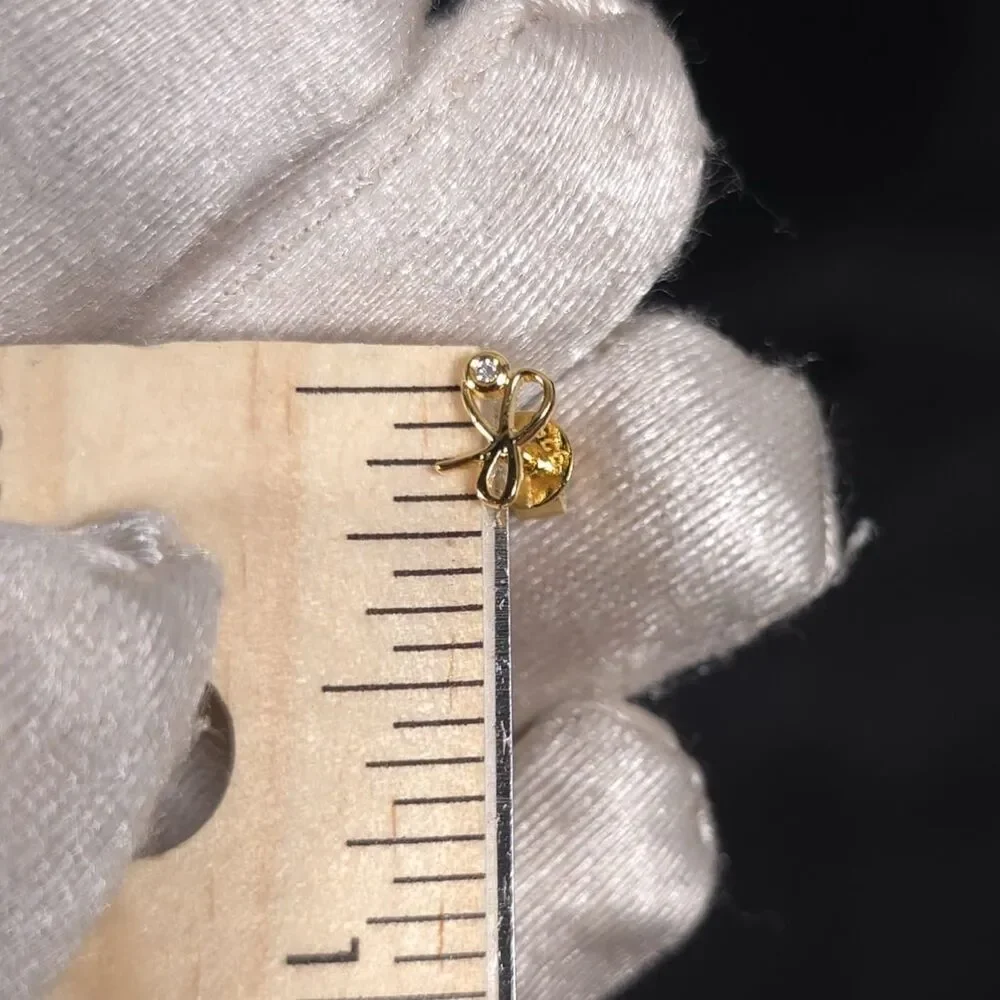 NWOT SYDNEY EVAN DIAMOND Stud Earrings‎ Gold Plated 925 Sterling Silver Bow